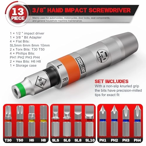 Impact Driver Slotted and Phillips Screwdriver Set 3/8" Drive (13 Pcs)