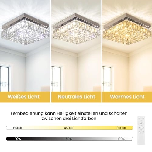 LED Square Crystal Chandelier - 2700K-6500K Dimmable