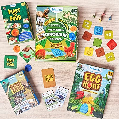 Dino Trio - Card Game + First to Four - Card Game + Egg Hunt - Board Game