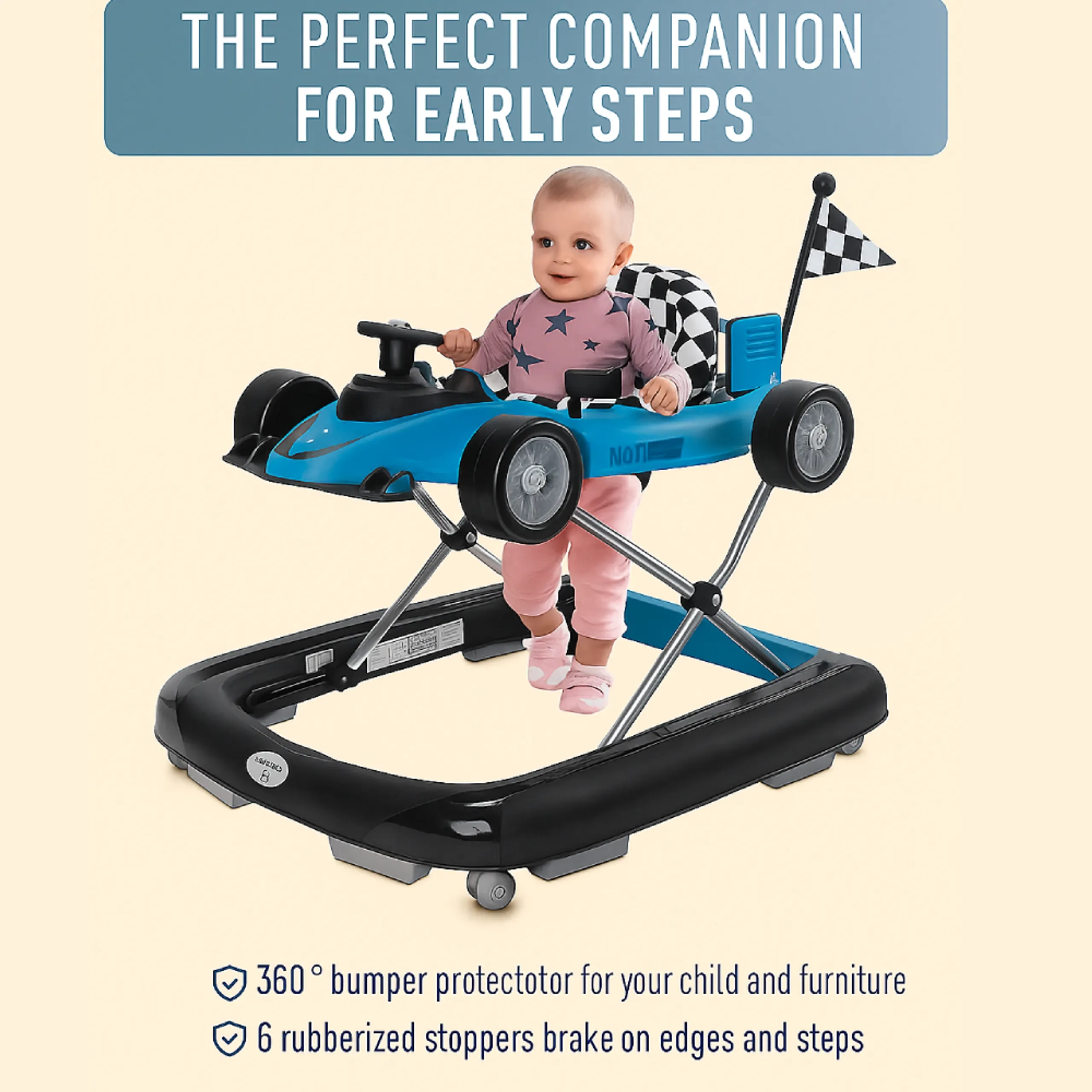 Ryan 4 In 1 Safety Baby Car Walker - Black Music and Lights