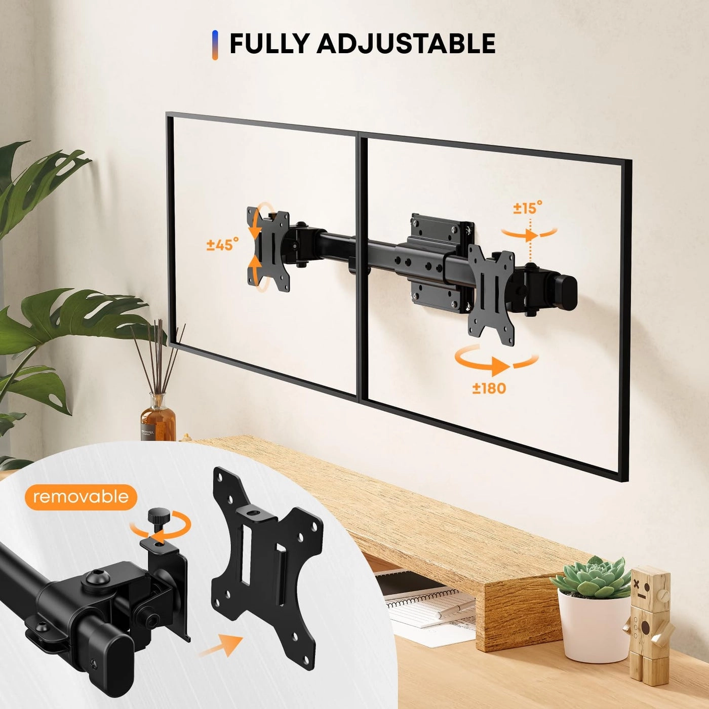 Monitor Wall Mount Dual - 24 inch to 38 inch 75 x 75 mm, 100 x 100 mm