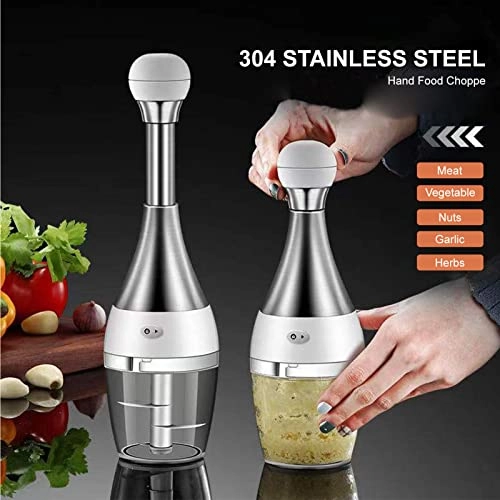 Hand Food Chopper - 304 Stainless Steel Silver & White