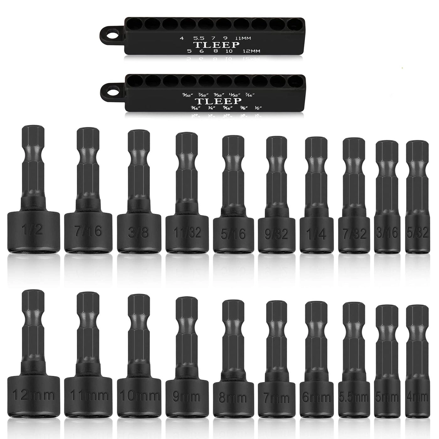 TLEEP Power Nut Driver Set - 20 x SAE and Metric 1/4” Hex
