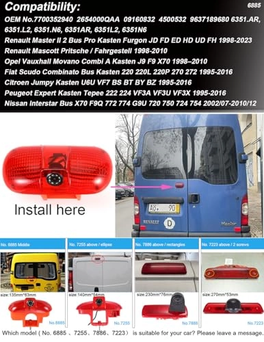 Brake Light Reversing Camera + Rear View Mirror Monitor - Night vision 628 x 586 pixels