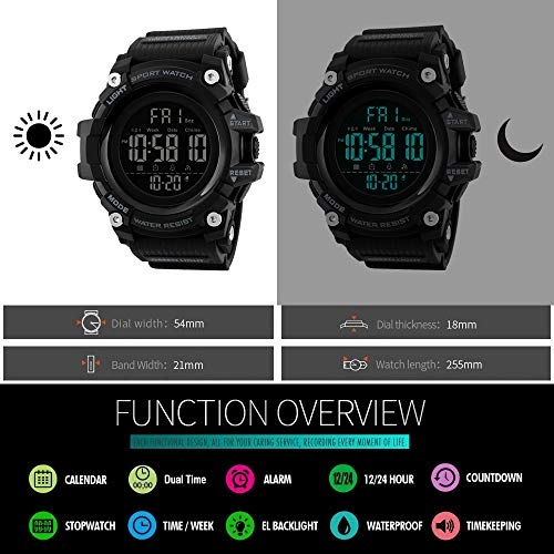 Multifunctional Waterproof Watches Outdoor Sports Digital Military LED Double Time 54mm Plastic