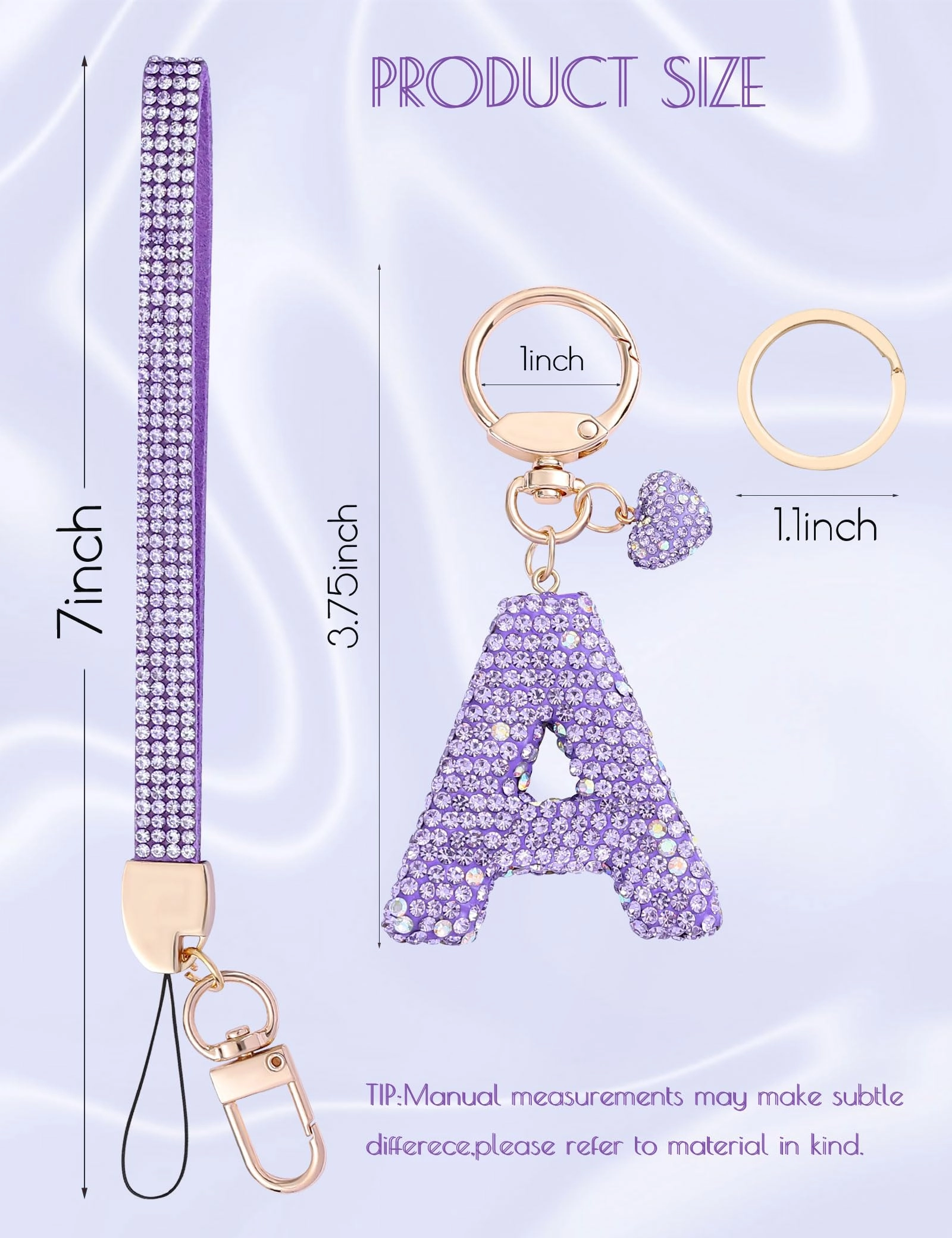 Initial Keychain - L Purple Rhinestone