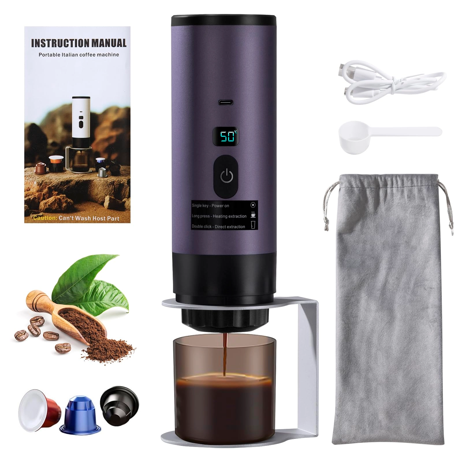 ZLLkeji Portable Coffee Maker - ground coffee, NS and DG capsules