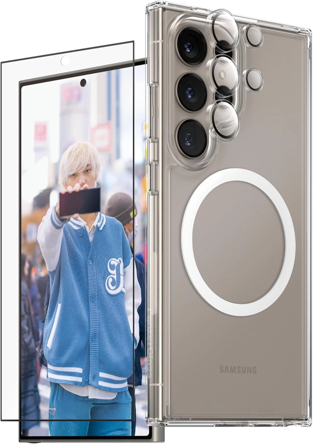 PanzerGlass Privacy Screen Protector + Urban Combat Case + Hoops Camera Lens Protector Smartphone Case for Samsung Galaxy S25 Ultra