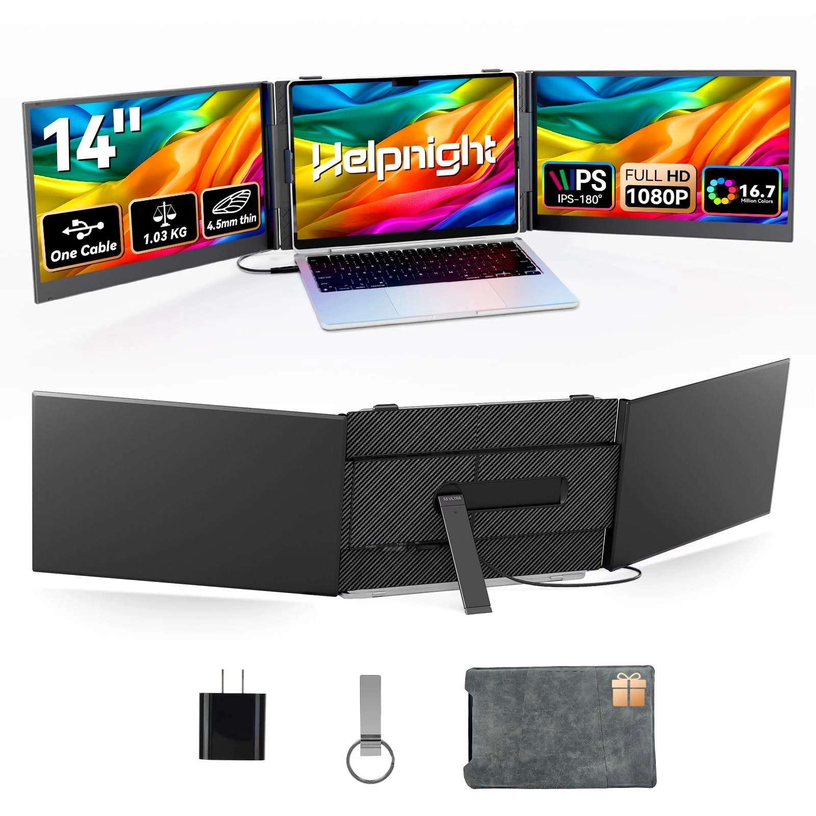 Helpnight S8ULTRA - 14.2 Inches FHD 1080P IPS Triple Screen Extender