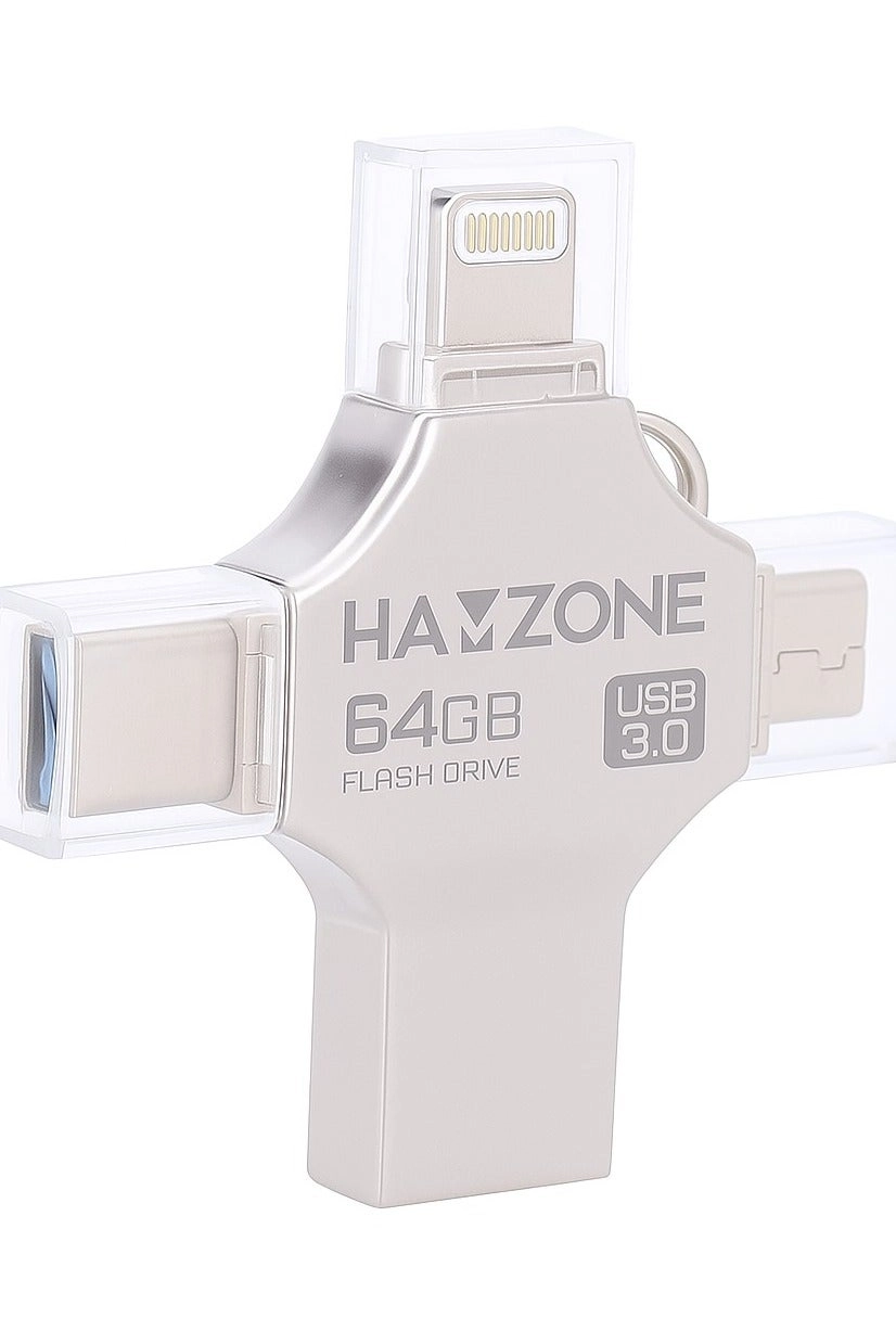 4-in-1 USB Flash Drive - Lightning Micro USB USB3.0 Type-C 64GB