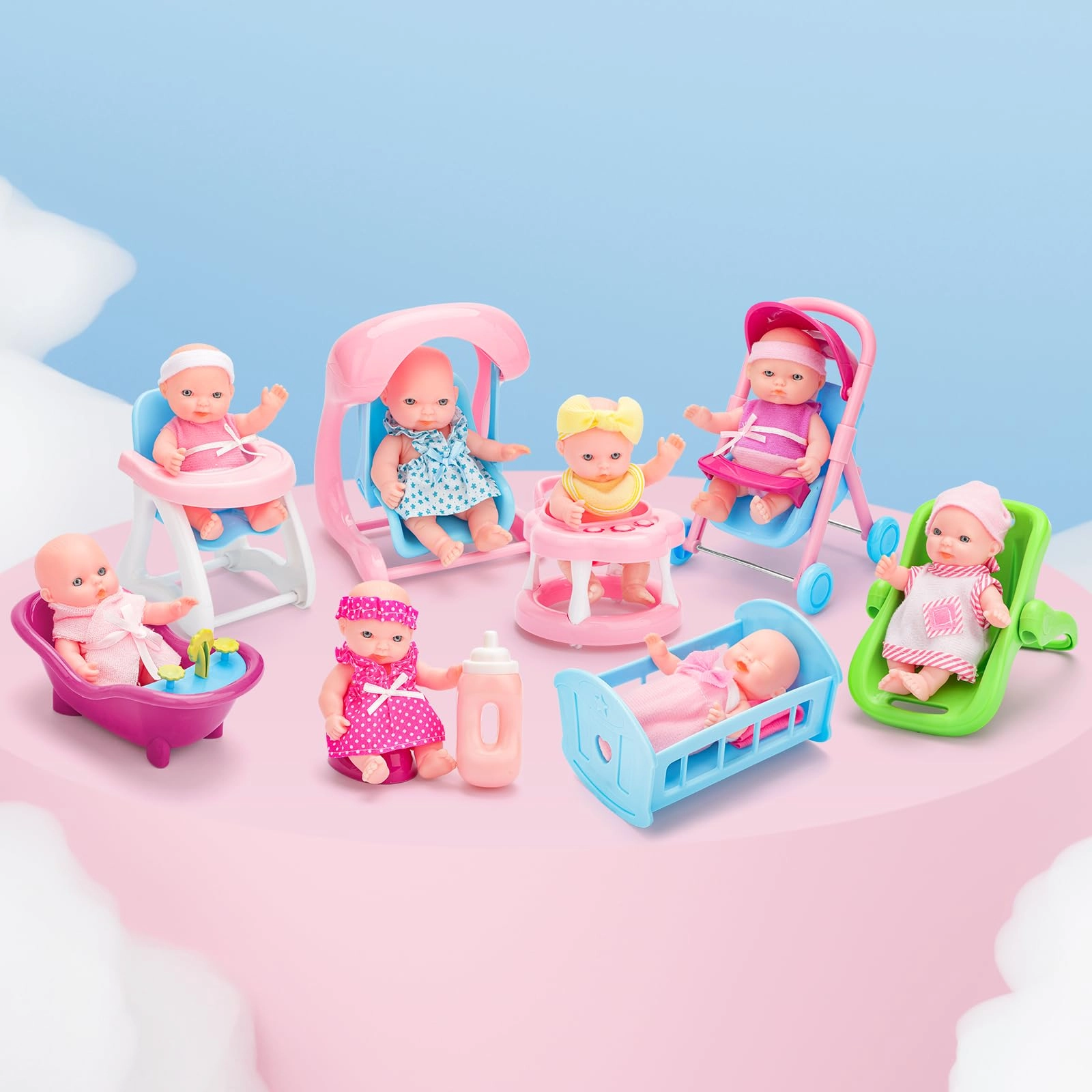 Mini Baby Doll Set - 5" Plastic Ages 3+