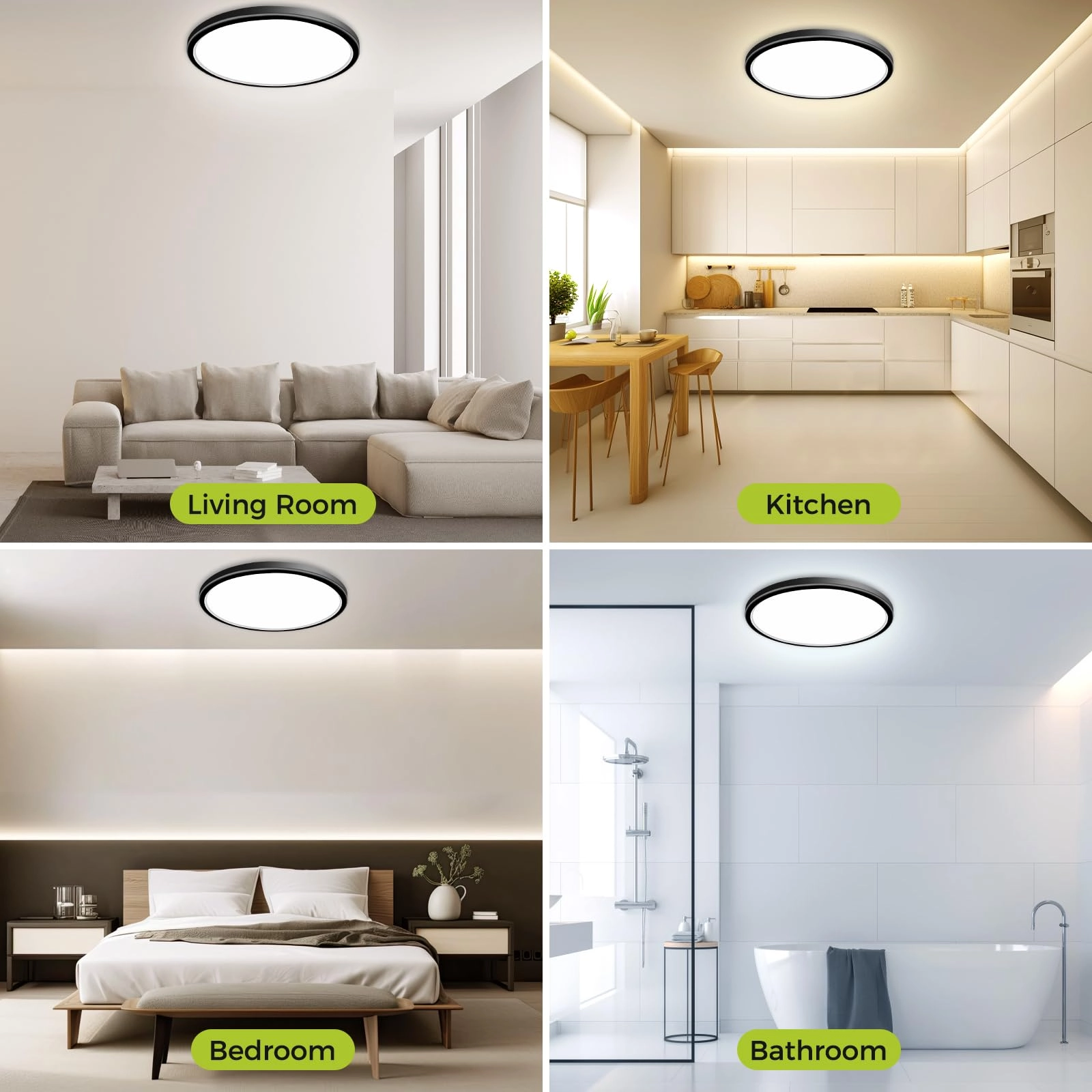 Flush Mount LED Ceiling Light - 3000K 4500K 6000K Dimmable