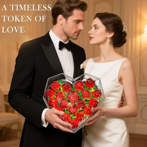 Forever Heart Shape Box Roses - with Light Red Kits