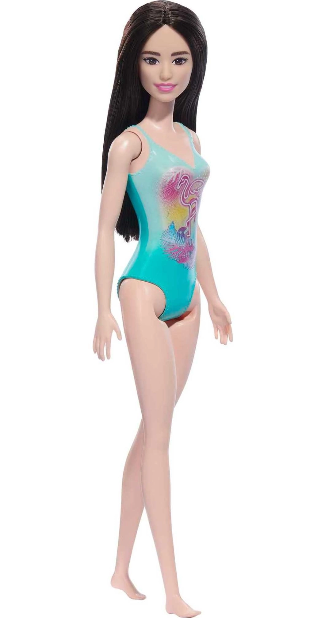 Barbie Beach Doll - Plastic Black Hair Blue One-Piece Swimsuit Ages 3+