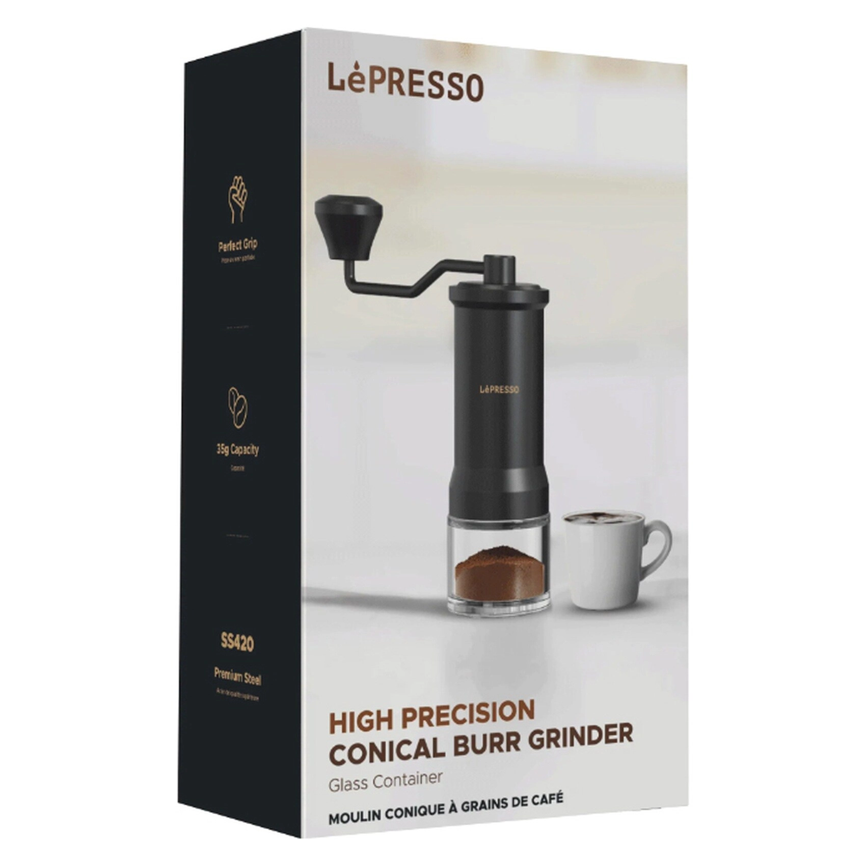 Conical Burr Manual Coffee Grinder - 35g Black