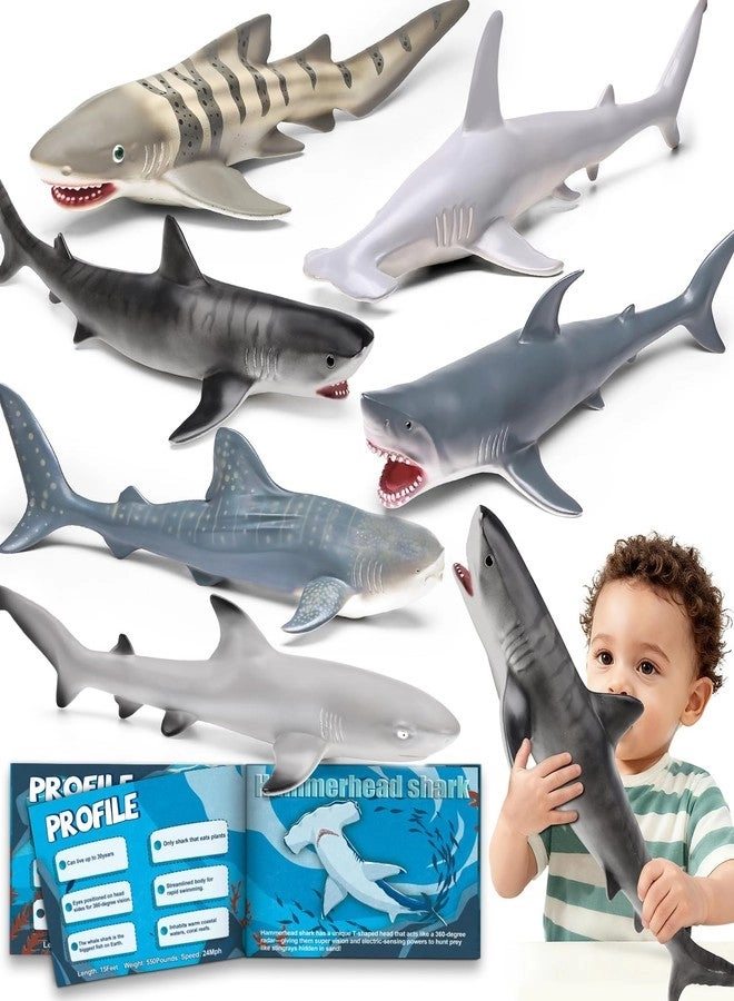 MOEAWS Shark Toy - 6 Pack 15-16 Inch + Educational Booklet