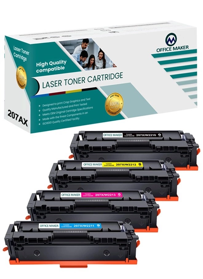 207AX W2210A - High Capacity Black + 207AX W2211A - Cyan + 207AX W2212A - Yellow + 207AX W2213A - Magenta