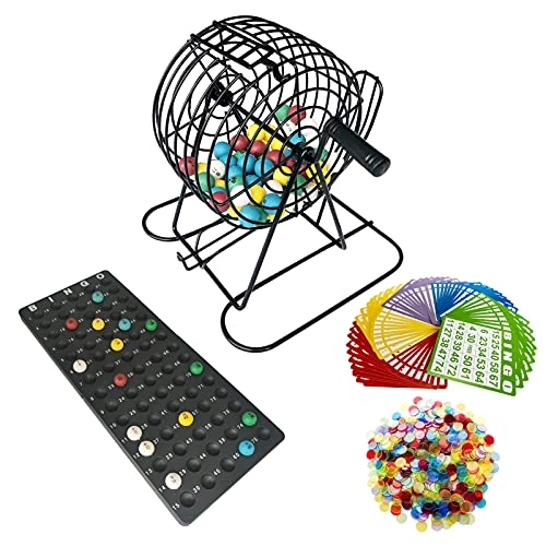 Yuanhe Deluxe Bingo Games Set - Metal Cage 50 Bingo Cards 300 Bingo Chips