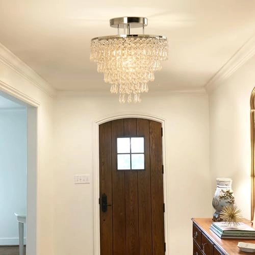 Mini Crystal Ceiling Light - 11.8 Inches 5 Levels Raindrops E26 Base