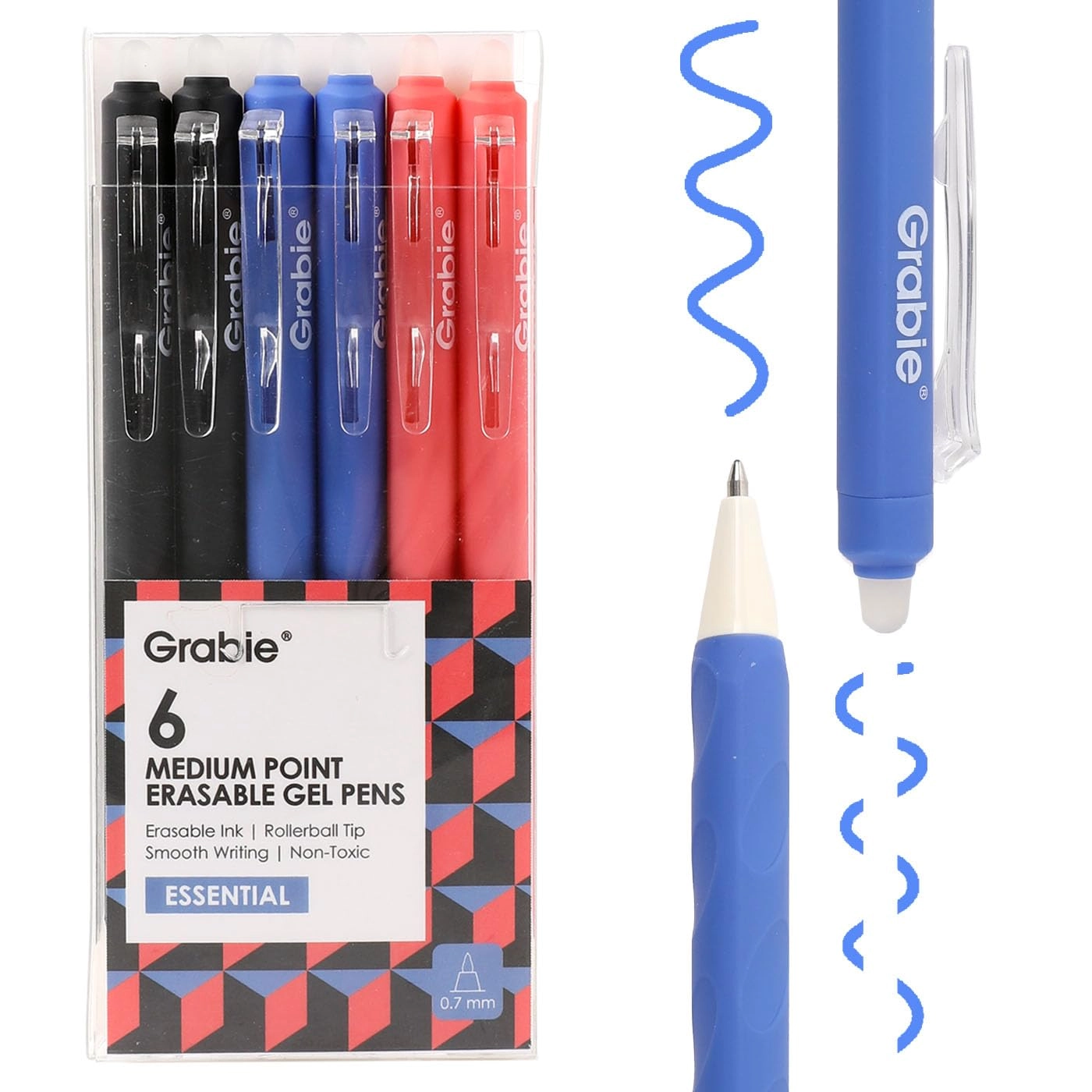 Grabie Erasable Gel Pens - Pack of 6 0.7 mm