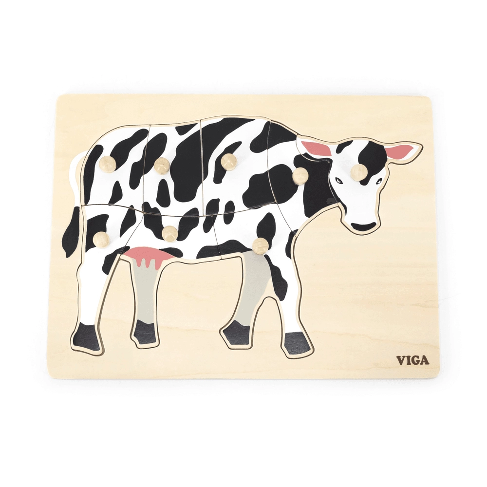 Montessori Wooden Knob Puzzle Set Cow - 18 months+ 8 pieces