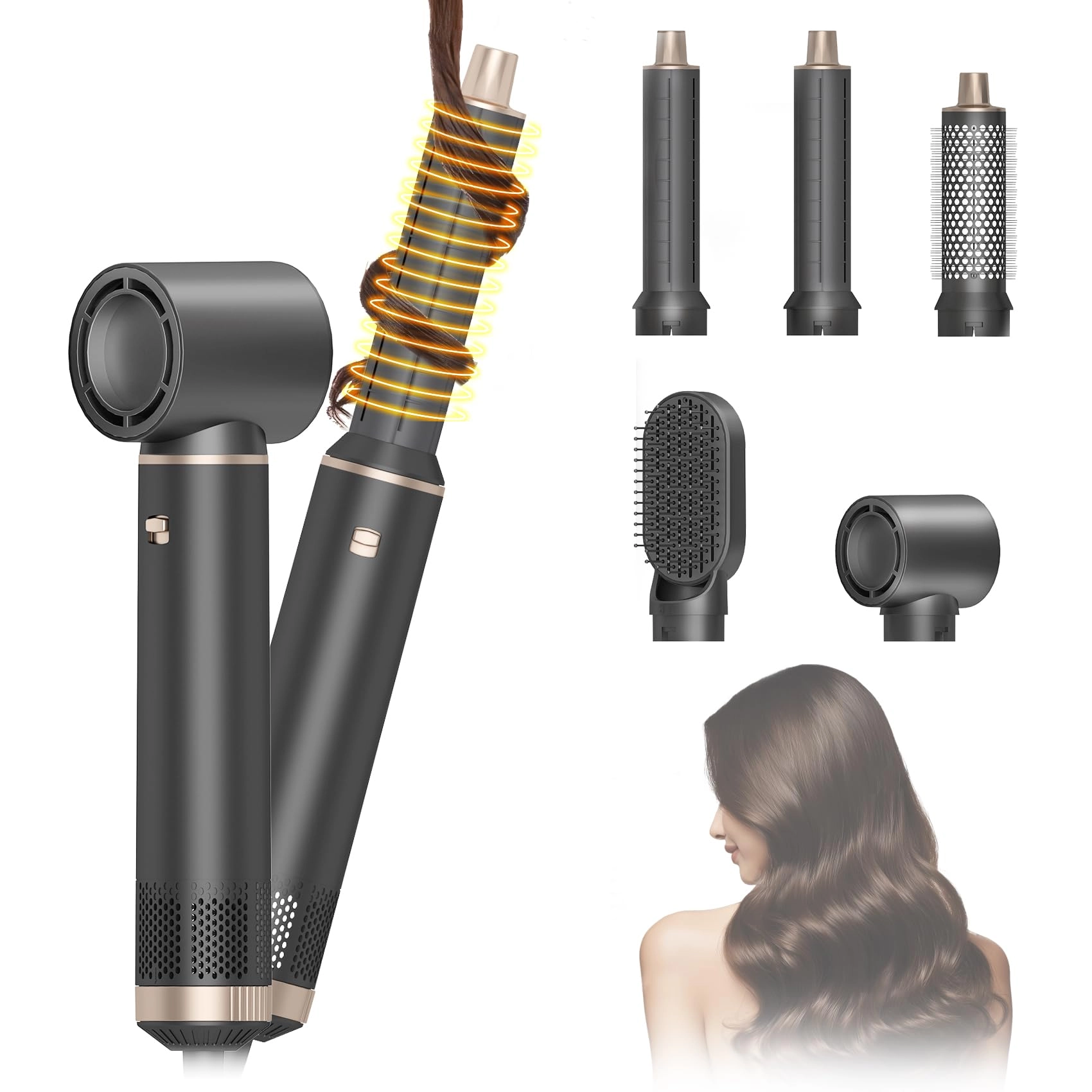 5 in 1 Hair Styler & Hot Air Brush - 800W Grey