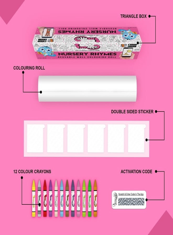 Nursery Rhymes Reusable Wall Colouring Rolls - Pack of 3