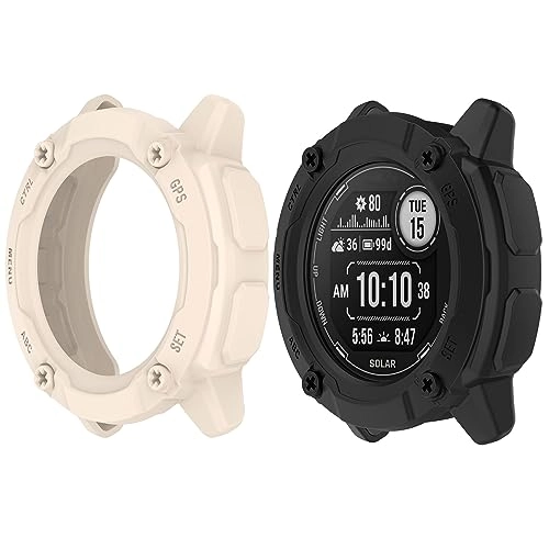 Bumper Case for Instinct 2X Solar 50mm - Shockproof Shatter-resistant Black+Beige TPU 2-Pack