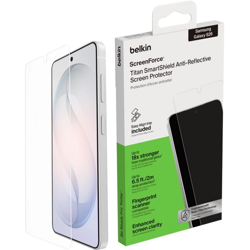 ScreenForce Tempered Glass Screen Protector for Samsung Galaxy S26 - EZ Tray Anti-Fingerprint