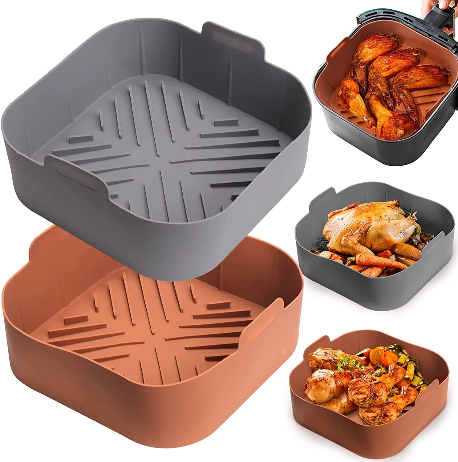 SZYYQ Silicone Air Fryer Basket Liners - Aluminum, Plastic 2Pcs