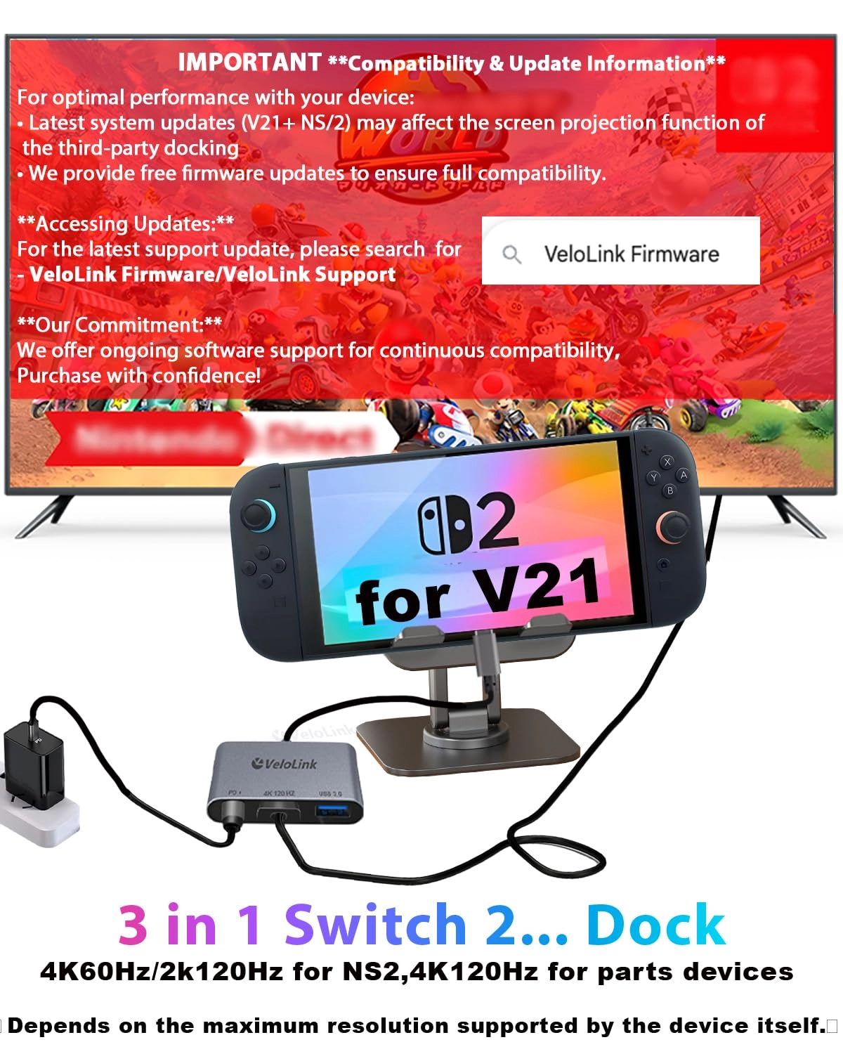 Switch 2 Dock Station - USB C NS2&1 Steam Deck Rog Ally Mobile Phone MacBook Laptops