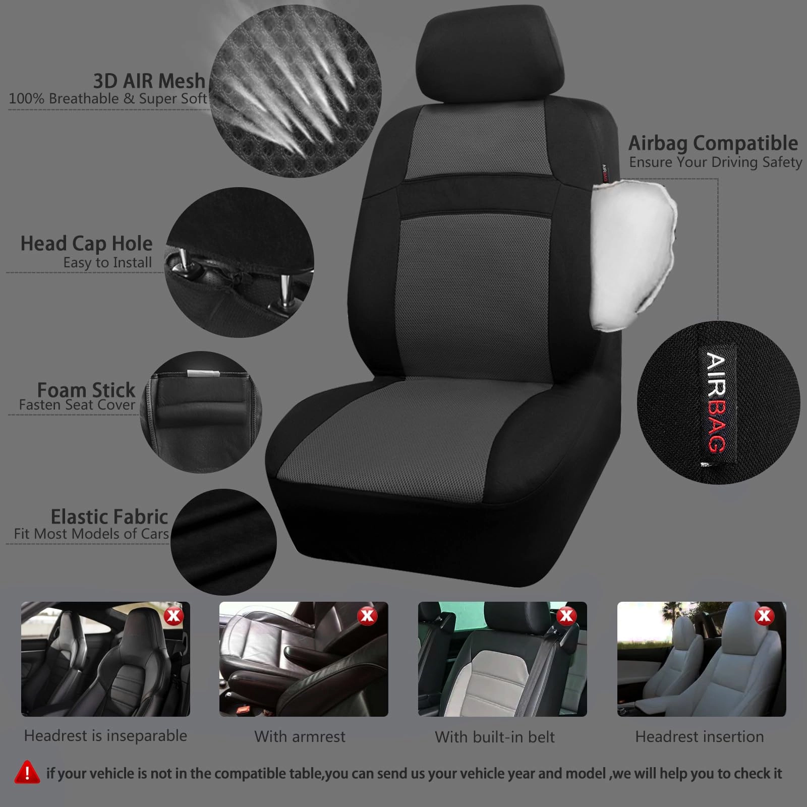 Car Seat Covers - Air Mesh Leather + Car Floor Mats - Waterproof + Steering Wheel Cover - Sporty