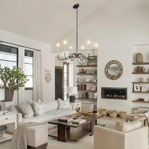 Industrial Salon Chandelier - 6 Lights Black Gold Modern