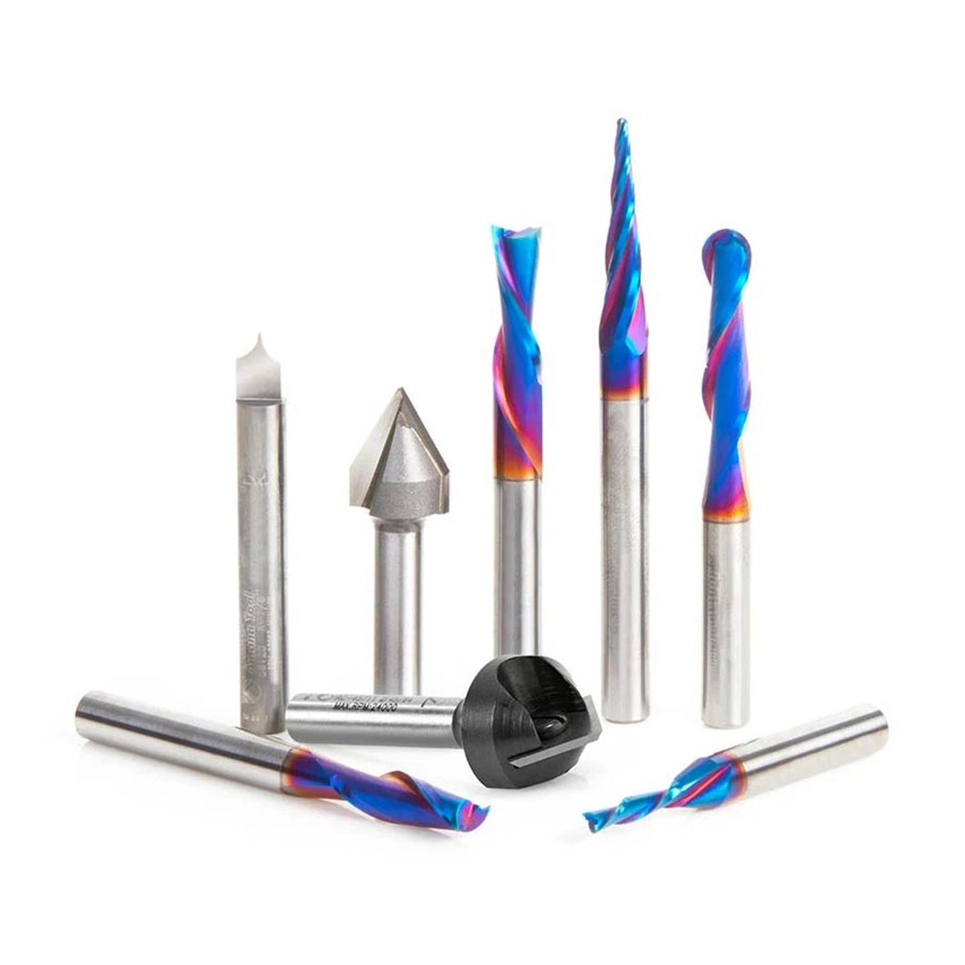 Amana Tool Spektra Coated Solid Carbide CNC Router Bit Pack - 14 Inch 8Pc