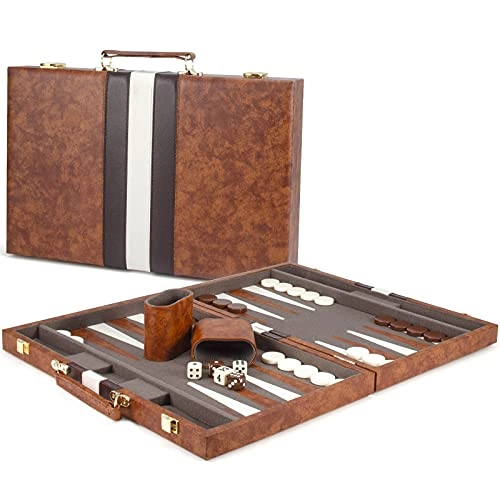 Backgammon Set - Brown Faux Leather