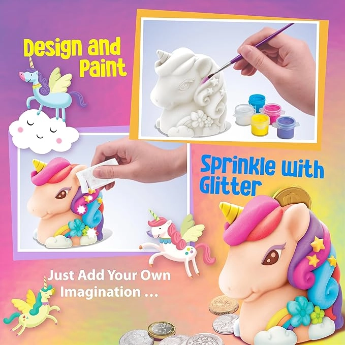 Paint Your Own Mini Glitter Unicorn Bank - Multicolor Suitable for 8 years & above