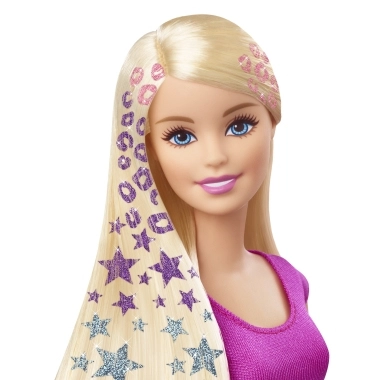 Barbie Color Reveal Glitter! Hair Swaps Doll - Glittery Blue 25 Hairstyling & Party-Themed Surprises Ages 3+