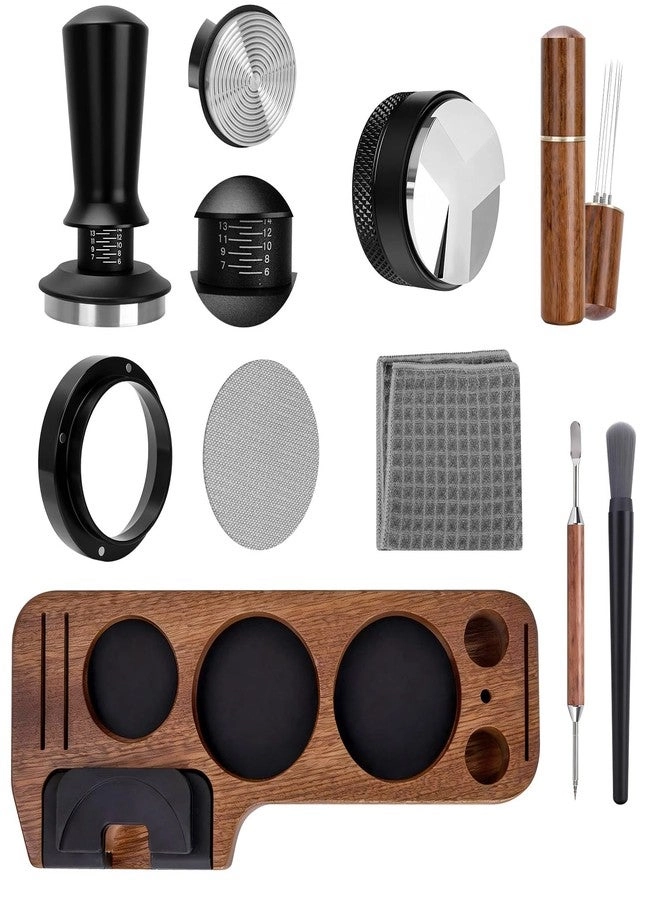 CEILUPY Tamper Station - 54mm + Coffee Distributor + WDT Stirrer + Tamping Brush + Dosing Funnel - Magnetic + Puck Screen + Latte Art Pen - Fine-tip + Towel - Microfiber + Wooden Storage Stand