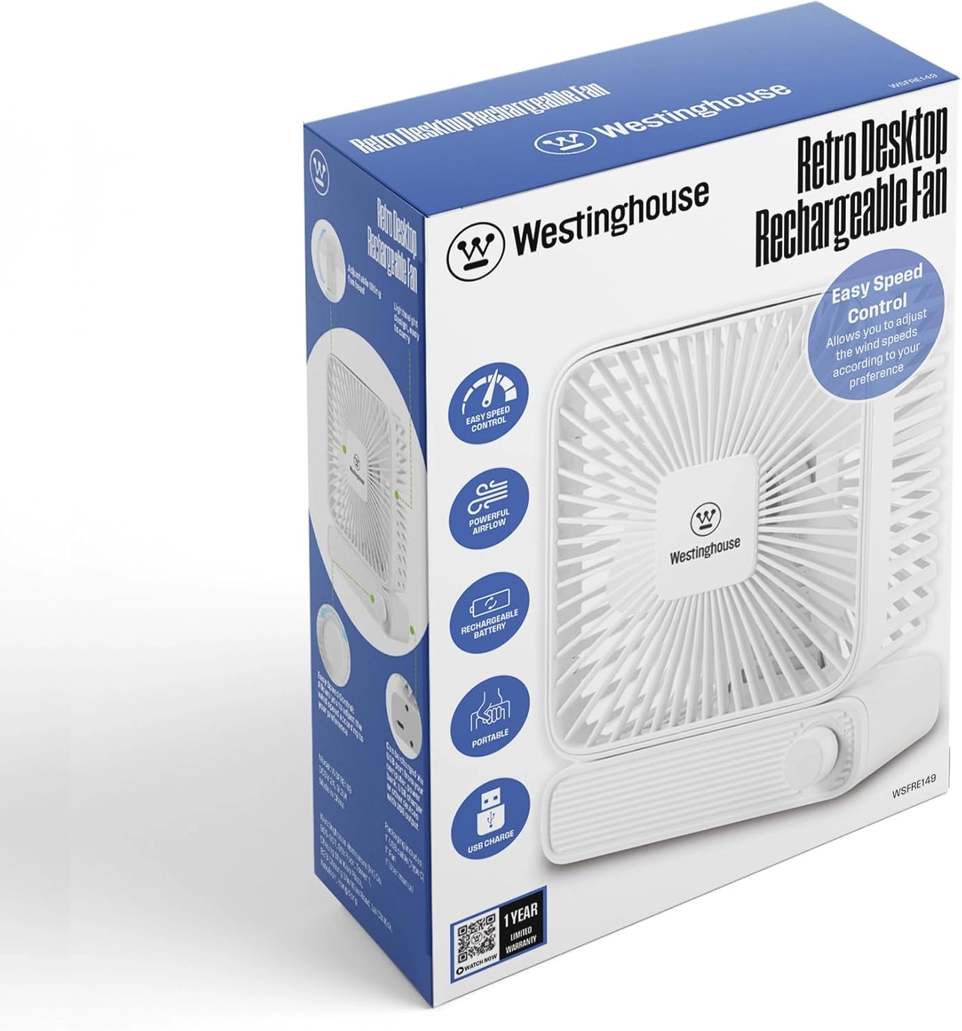 Rechargeable Desk Fan - LED Night Light 4-Speed USB