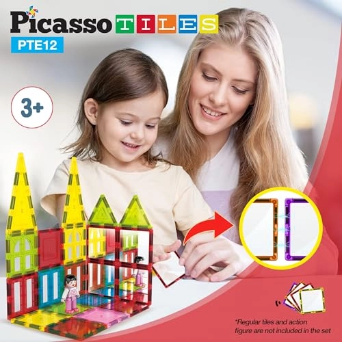 Mirror Magnetic Building Tile Blocks Shape Recognition - 3 years+ 12 pieces