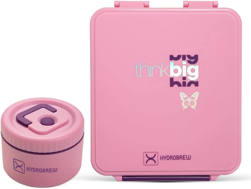 Hydrobrew Bento Lunch Box With Steel Food Jar - Think Big Blush 1.74L