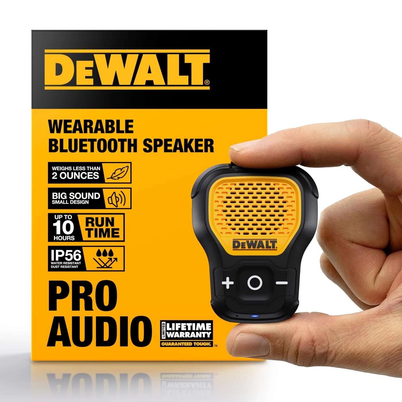 DeWALT Wearable Bluetooth Speaker - Clip-On Wireless Jobsite Pro