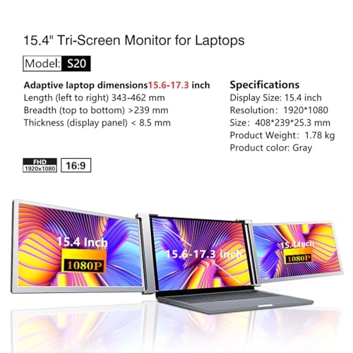 Portable Triple-screen Monitor - 1920*1080 15.4 inch