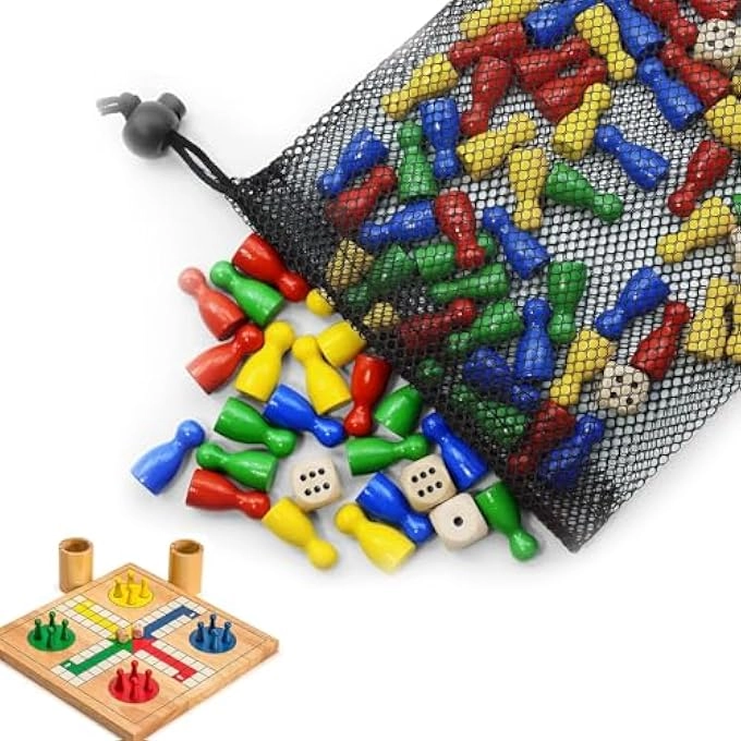 rayihni Halma Wooden Toy Figures - 80 25 X 12 MM + Wooden Dice - 6