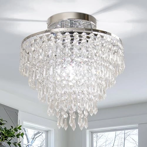 Mini Crystal Ceiling Light - 11.8 Inches 5 Levels Raindrops E26 Base