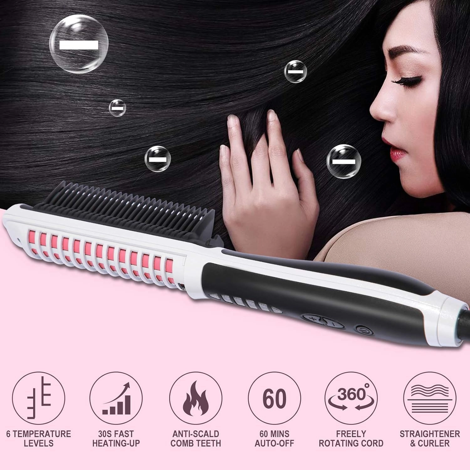 2-in-1 Hair Curler and Straightener - Ceramic 6 Heat Levels