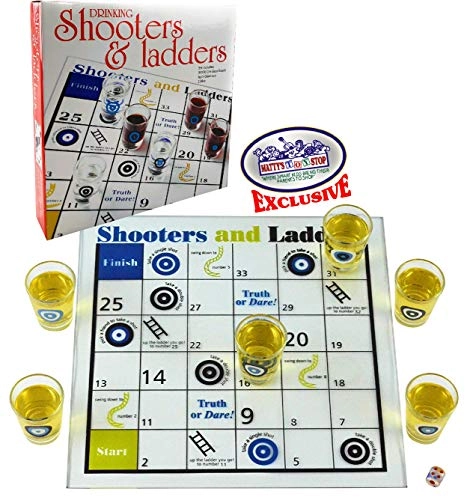 Tipsy Land - 12" x 12" glass board 4 shot glasses + Shooters & Ladders For Ages 18 and up
