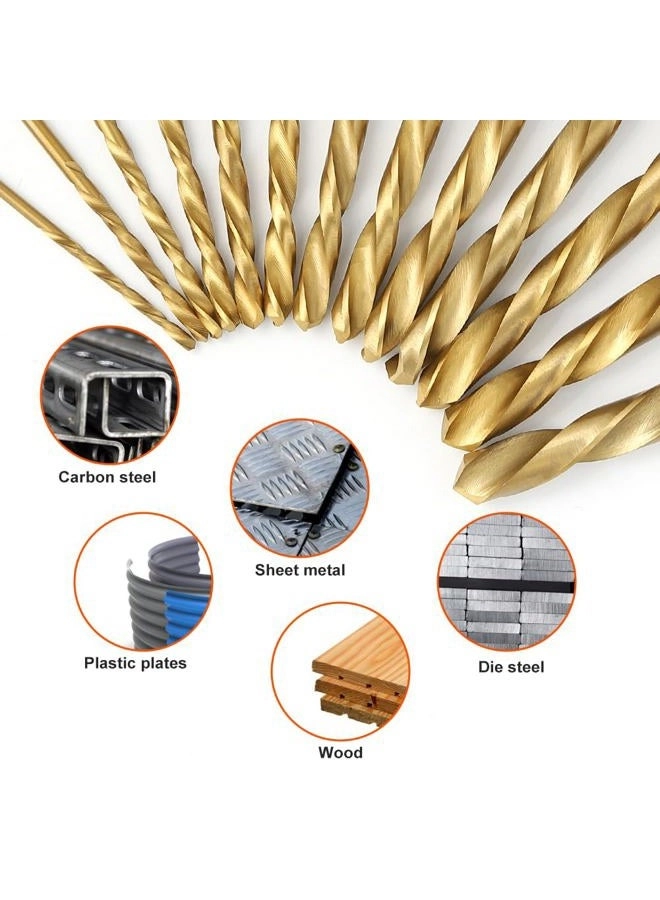 Left Hand Drill Bit Set - HSS M2 Titanium Nitride 13pcs 1/16" - 1/4"