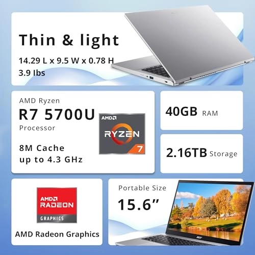 Aspire 3 - 15.6'' Ryzen 7 5700U 40GB DDR4 2TB SSD + 160GB Docking