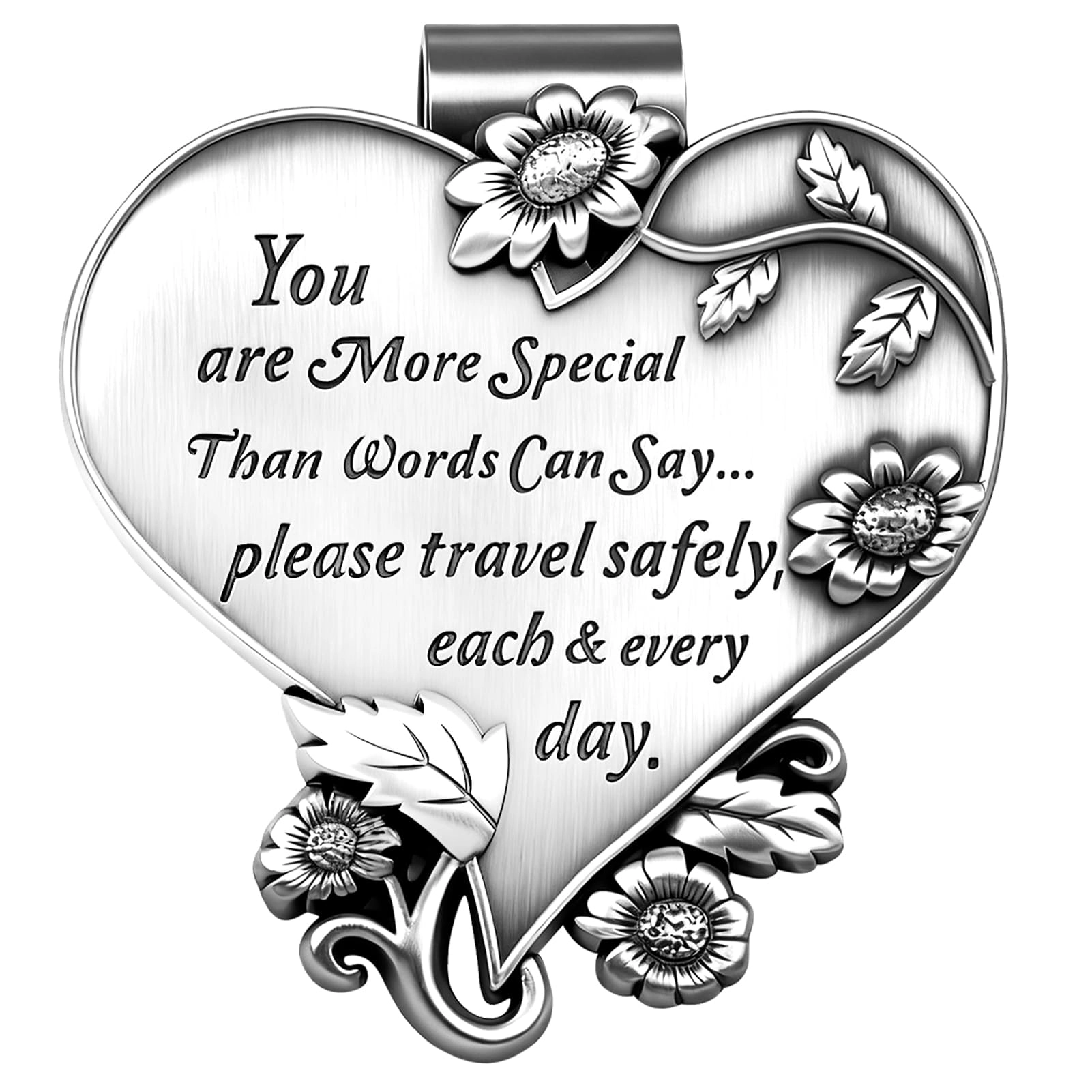 fanhostco Heart-Shaped Car Visor Clip - Silver Metal